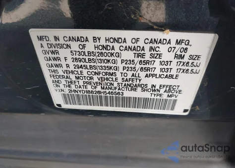 2006 Acura Mdx z USA, uszkodzony, nr VIN 2HNYD18826H546563